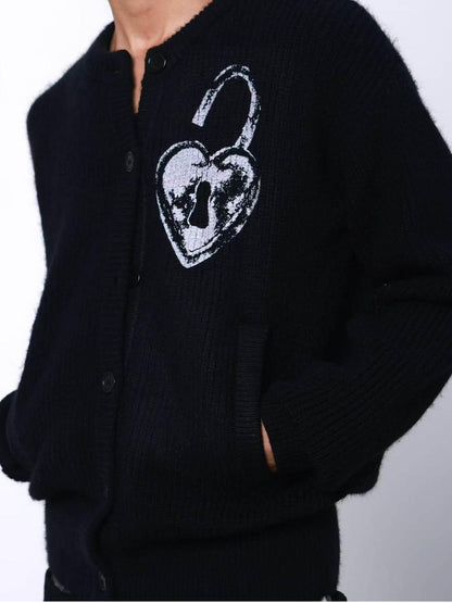 DETW onLine Heart Lock Cartoon Print Chunky Knit Women&