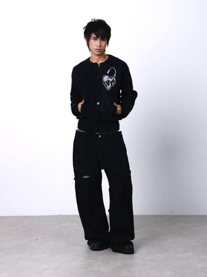 DETW onLine Heart Lock Cartoon Print Chunky Knit Women&