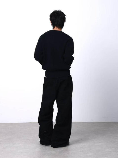 DETW onLine Heart Lock Cartoon Print Chunky Knit Women&