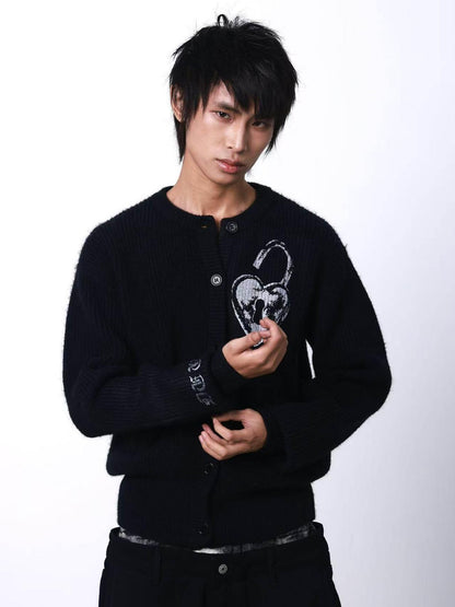 DETW onLine Heart Lock Cartoon Print Chunky Knit Women&