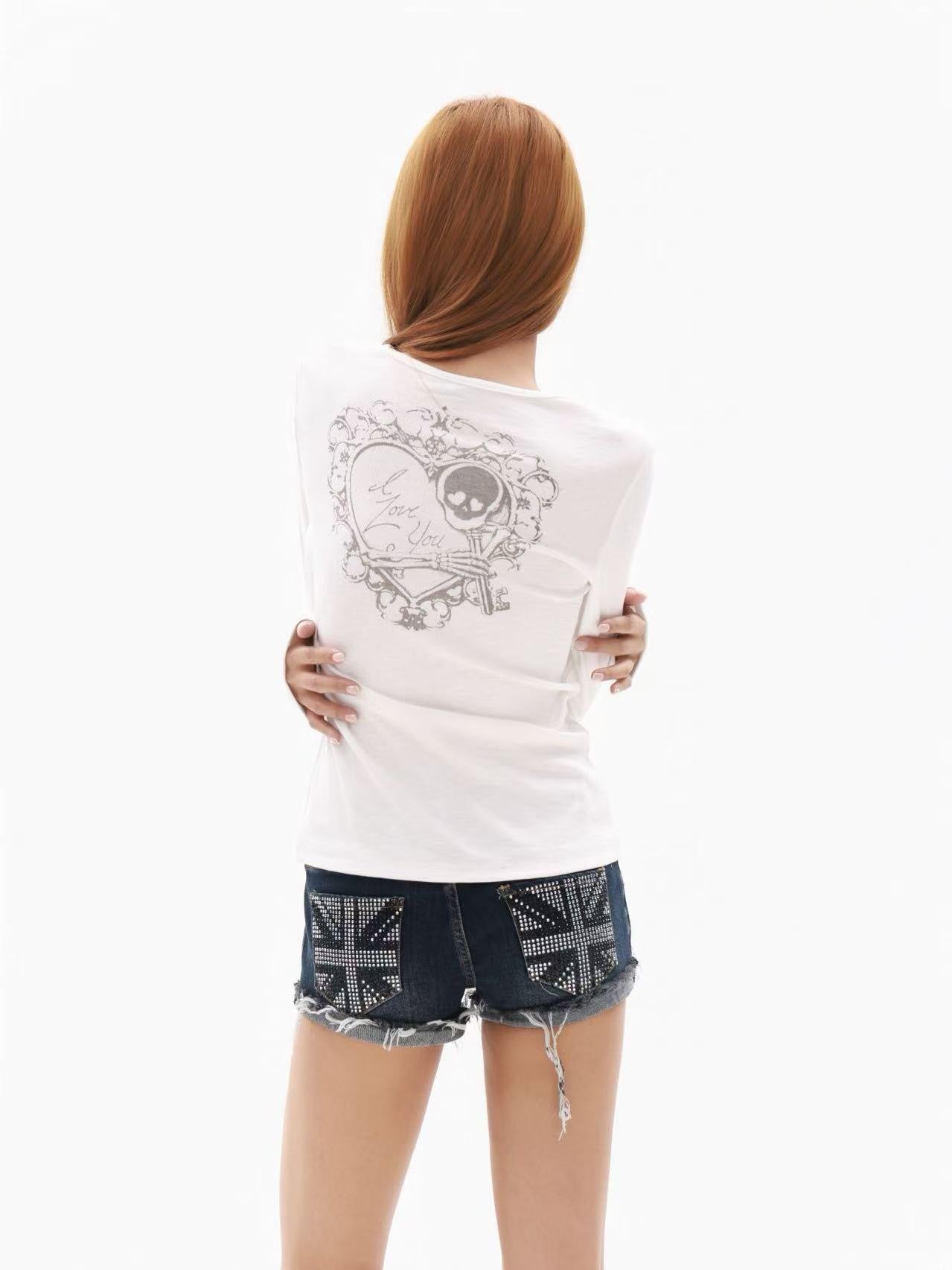 DETW onLine Heart Skull Print Metal Zip Collar Women&
