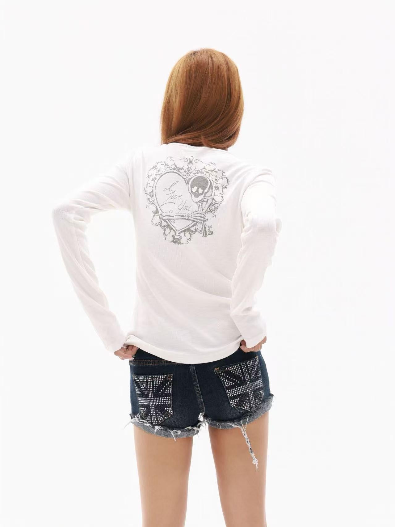 DETW onLine Heart Skull Print Metal Zip Collar Women&