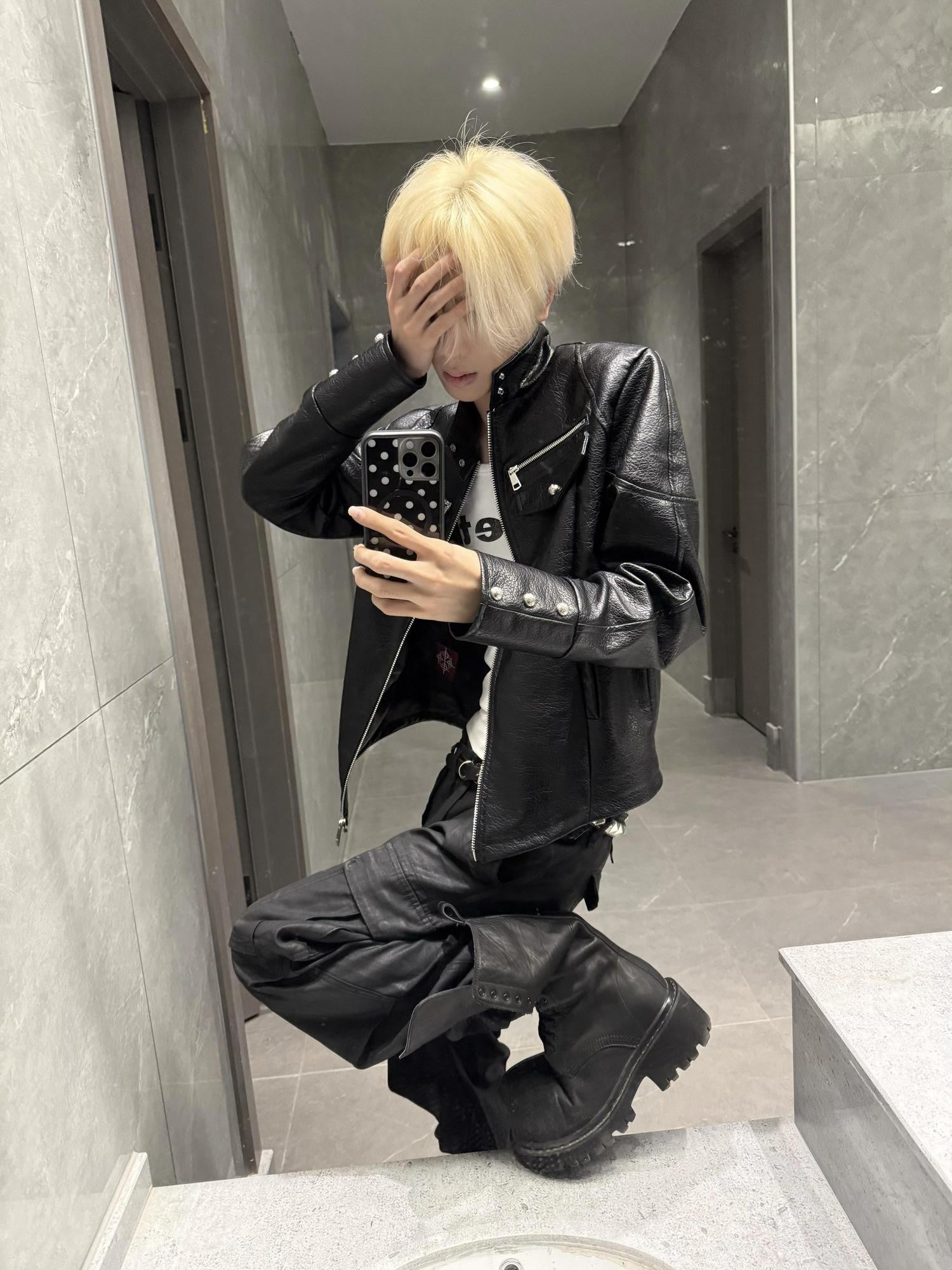 DETW onLine Knight Armor Stand Collar Asymmetrical Hem Zip Women&