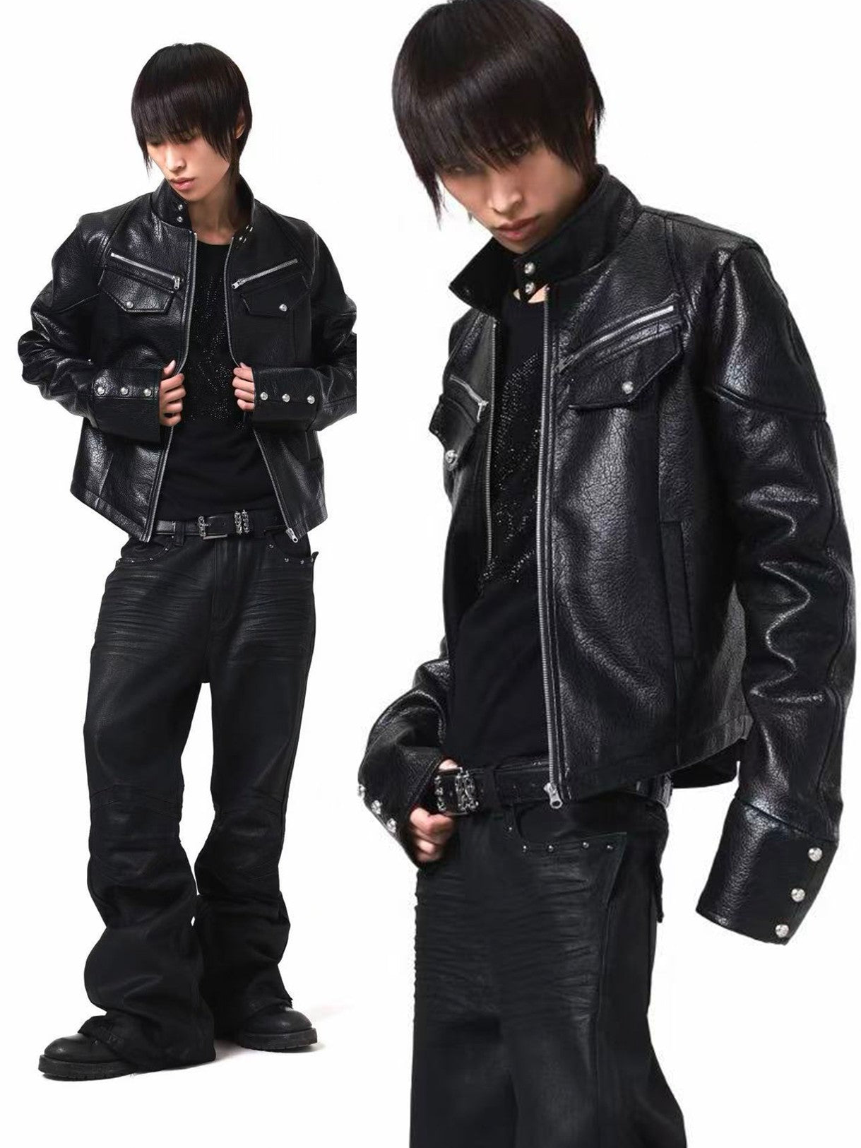 DETW onLine Knight Armor Stand Collar Asymmetrical Hem Zip Women&