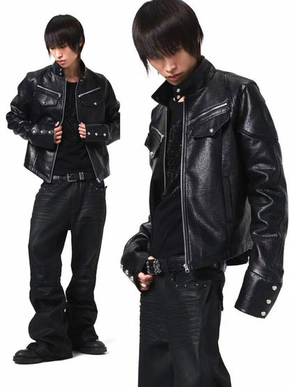 DETW onLine Knight Armor Stand Collar Asymmetrical Hem Zip Women&