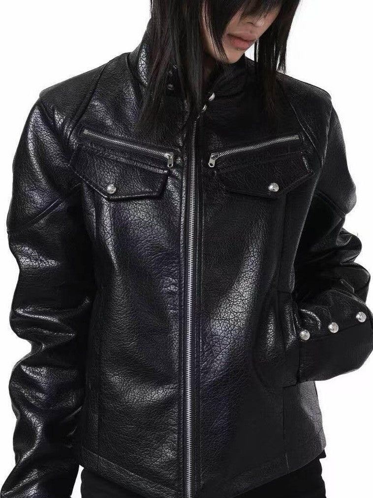 DETW onLine Knight Armor Stand Collar Asymmetrical Hem Zip Women&