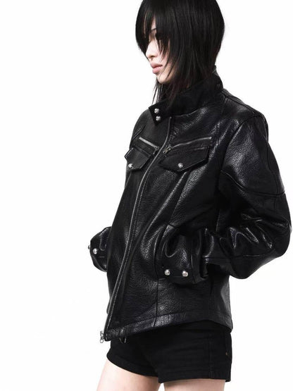 DETW onLine Knight Armor Stand Collar Asymmetrical Hem Zip Women&