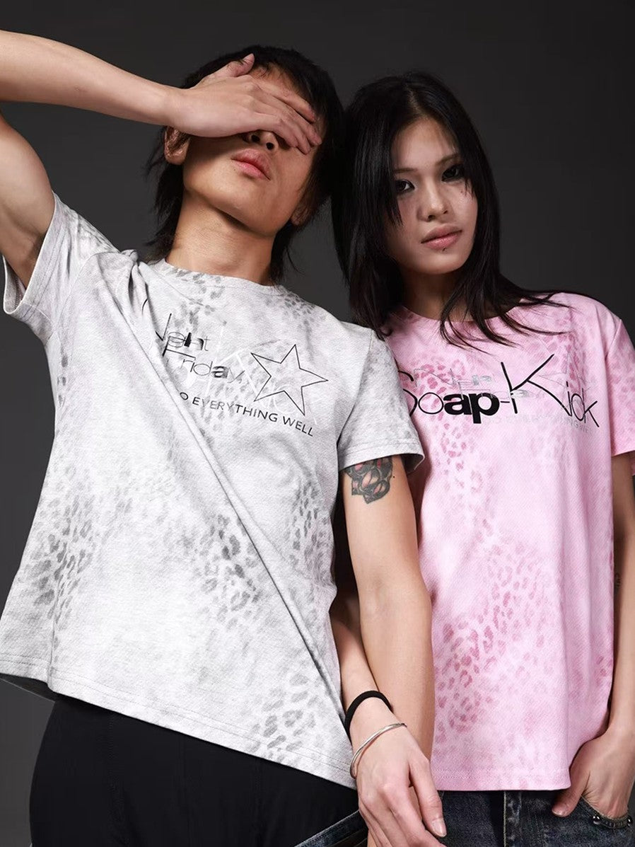 DETW onLine Leopard Print Silver Foil Slogan Women&