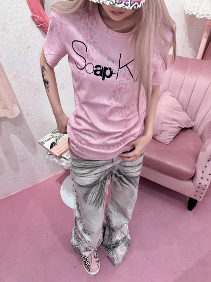 DETW onLine Leopard Print Silver Foil Slogan Women&