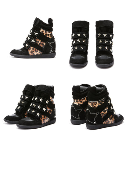 DETW onLine Leopard Print Studded Platform Wedge Women&