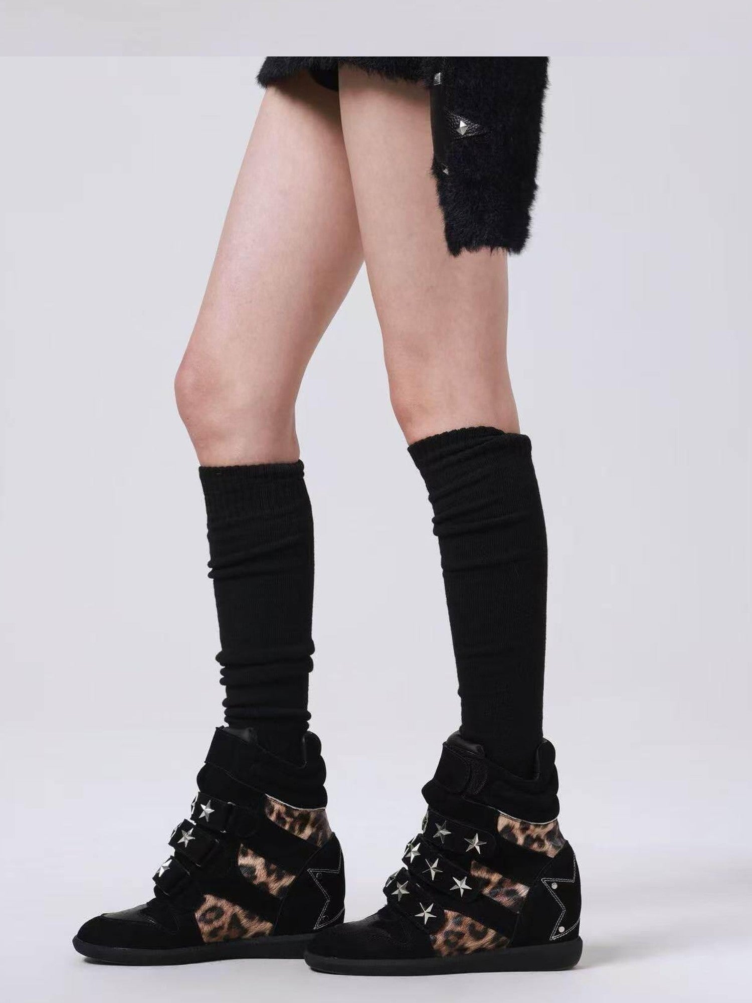 DETW onLine Leopard Print Studded Platform Wedge Women&