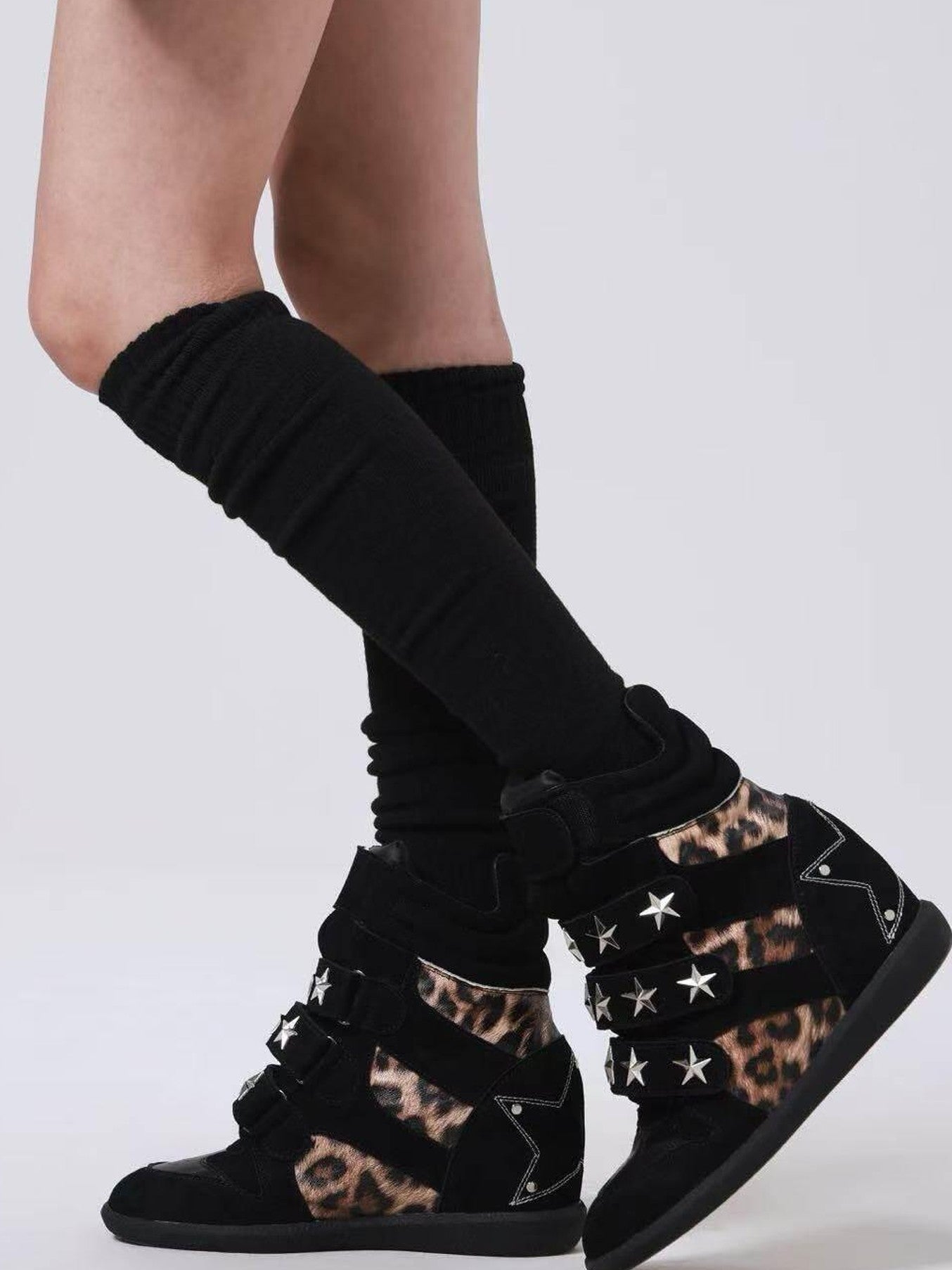DETW onLine Leopard Print Studded Platform Wedge Women&