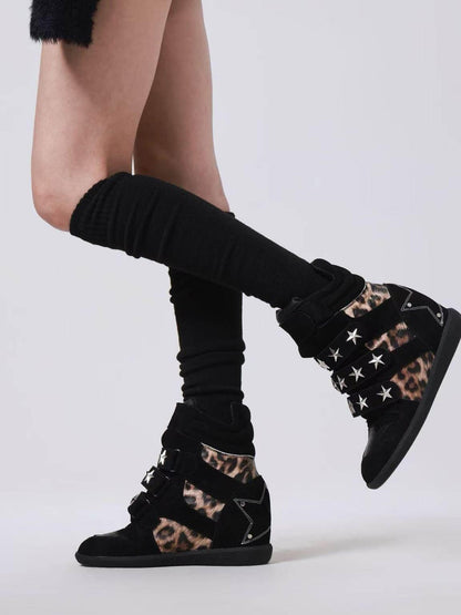 DETW onLine Leopard Print Studded Platform Wedge Women&