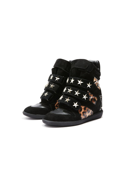 DETW onLine Leopard Print Studded Platform Wedge Women&