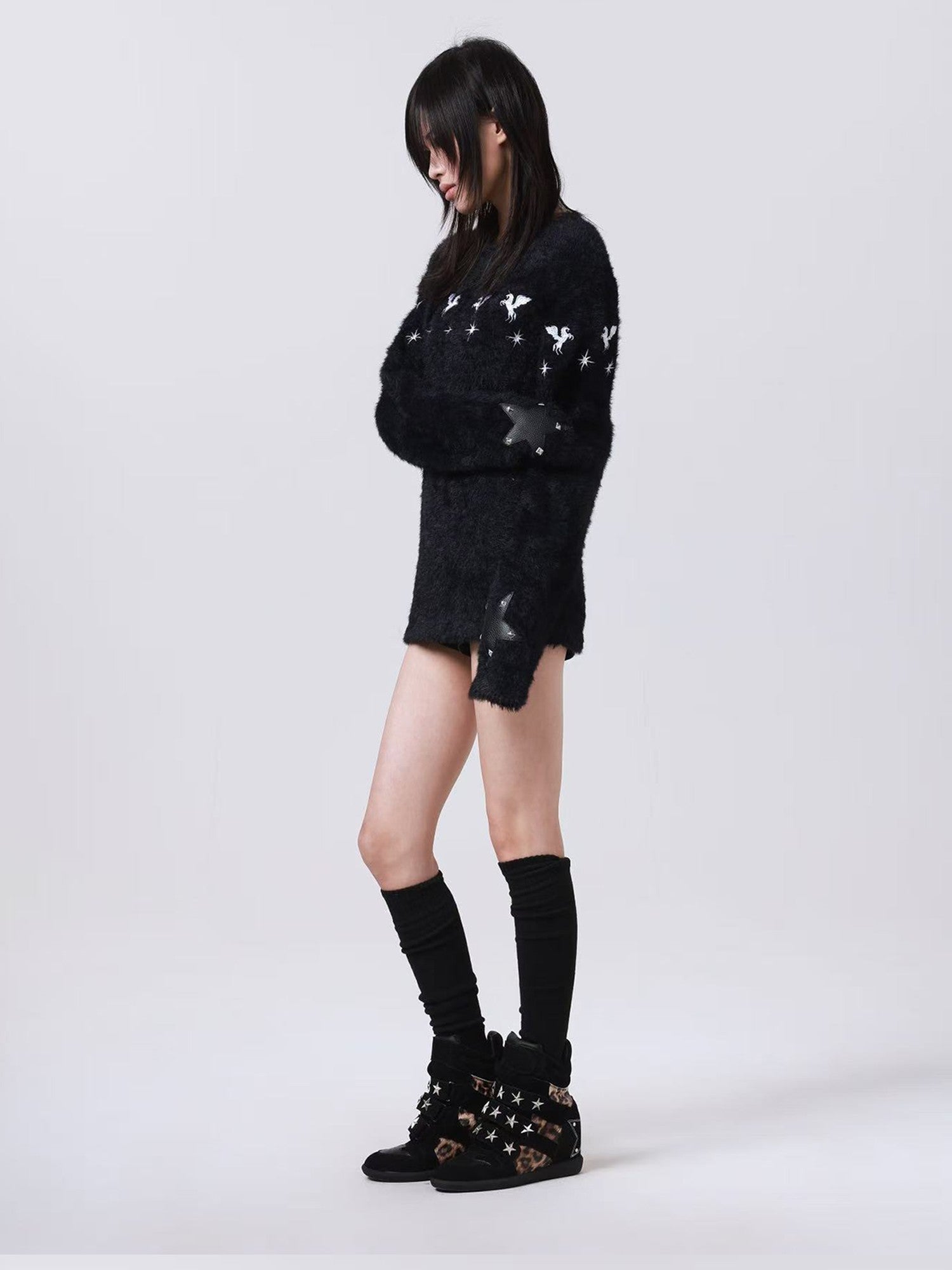 DETW onLine Leopard Print Studded Platform Wedge Women&