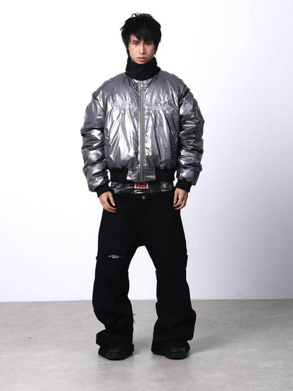 DETW onLine Metallic Pleated Rivet Embroidered Bomber Women&