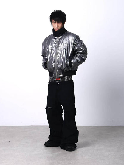 DETW onLine Metallic Pleated Rivet Embroidered Bomber Women&