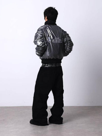 DETW onLine Metallic Pleated Rivet Embroidered Bomber Women&