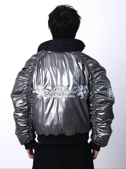 DETW onLine Metallic Pleated Rivet Embroidered Bomber Women&