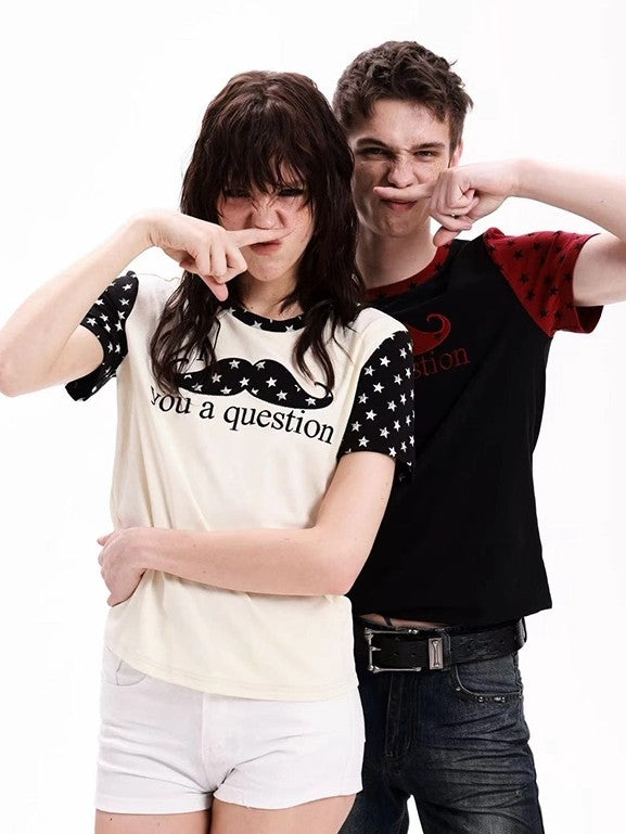 DETW onLine Mustache Applique Colorblock Women&