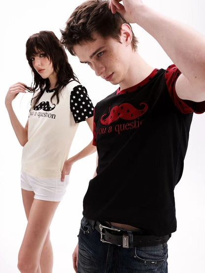 DETW onLine Mustache Applique Colorblock Women&