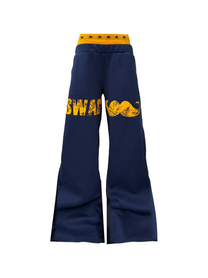 DETW_onLine_Navy_Lettering_Patchwork_Double_Waist_Straight_Women&