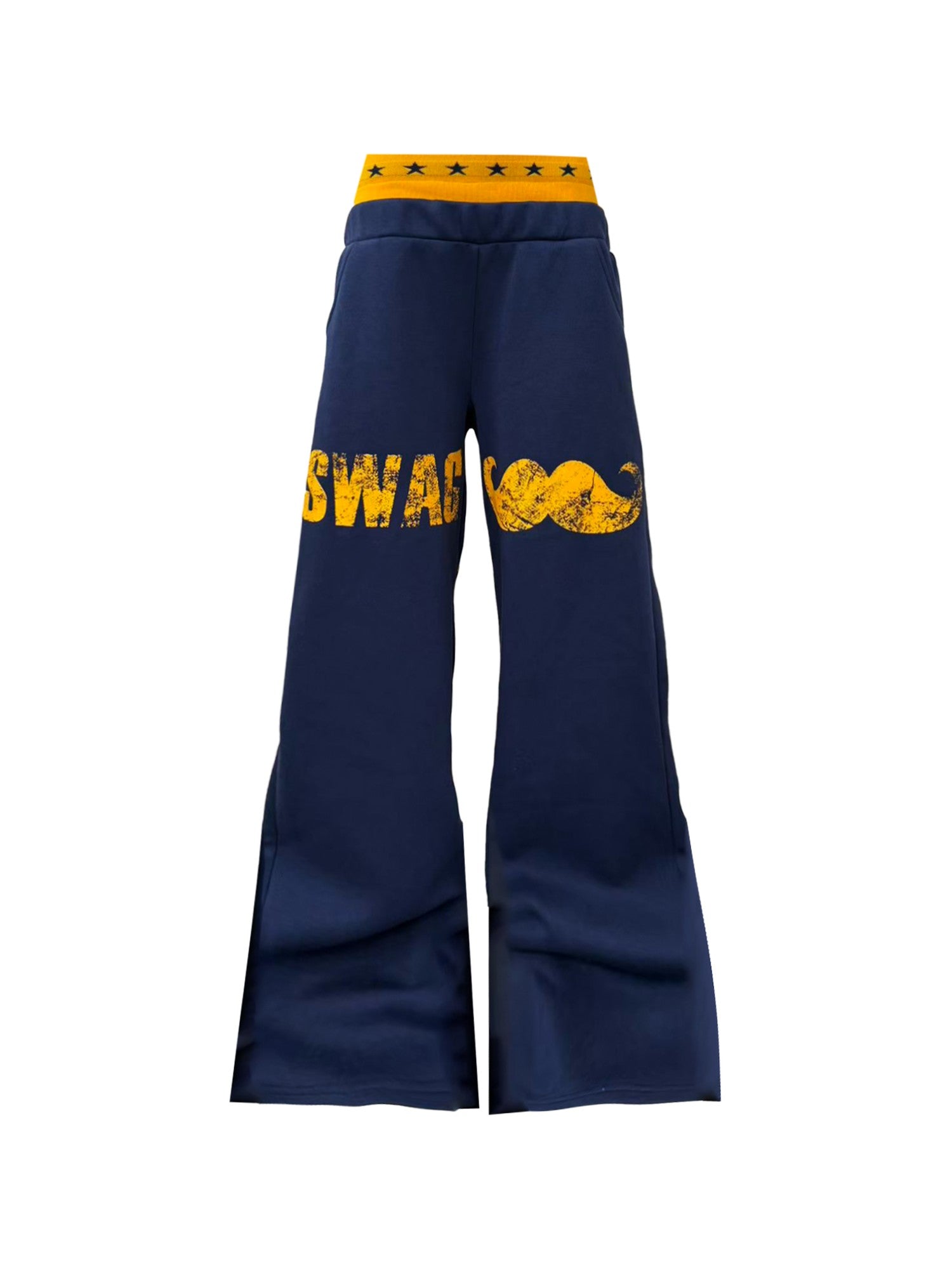 DETW onLine Navy Lettering Patchwork Double Waist Straight Women&