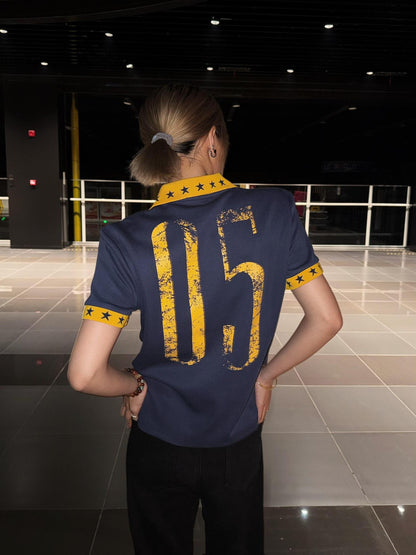 DETW onLine Navy Star Colorblock Polo Women&