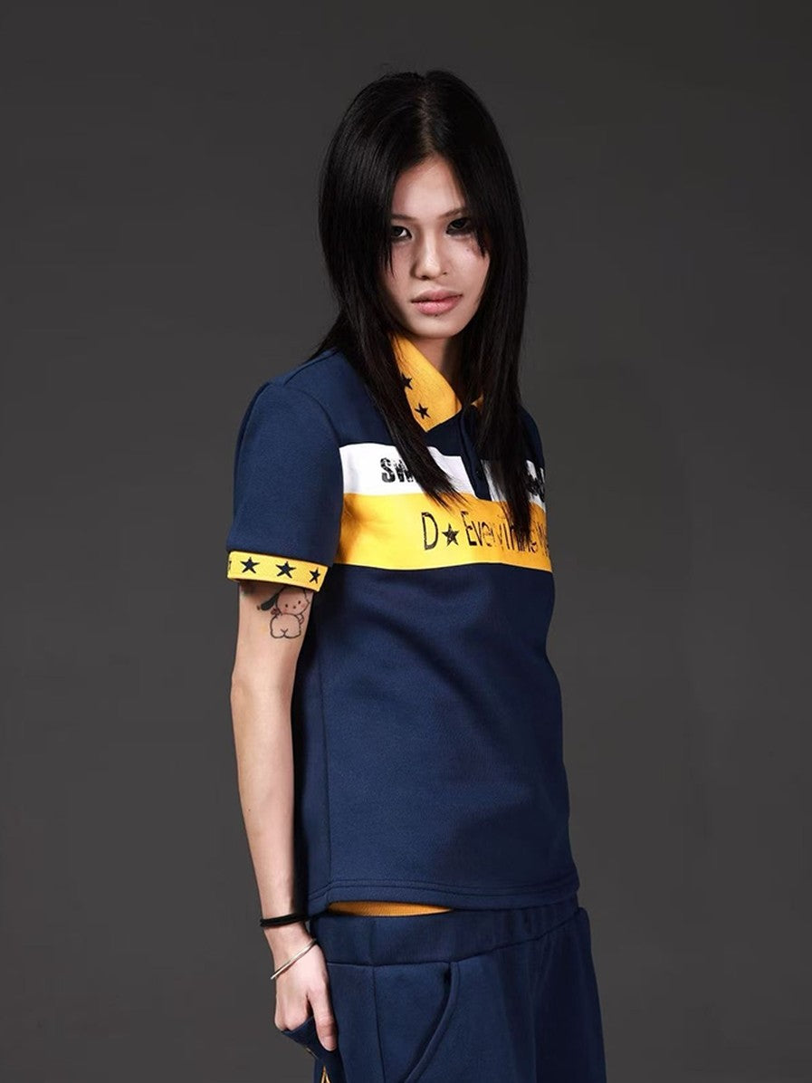 DETW onLine Navy Star Colorblock Polo Women&