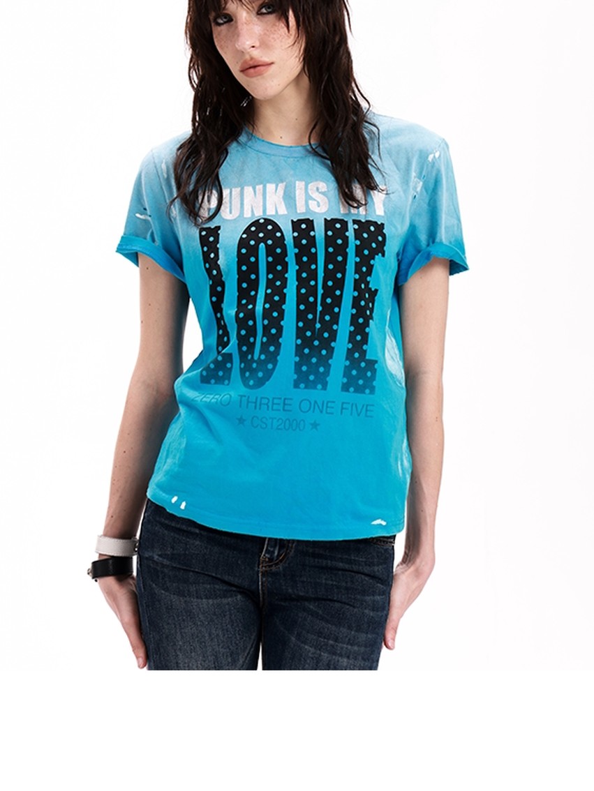 DETW onLine Ombre Polka Love Print Washed Raw Hem Women&
