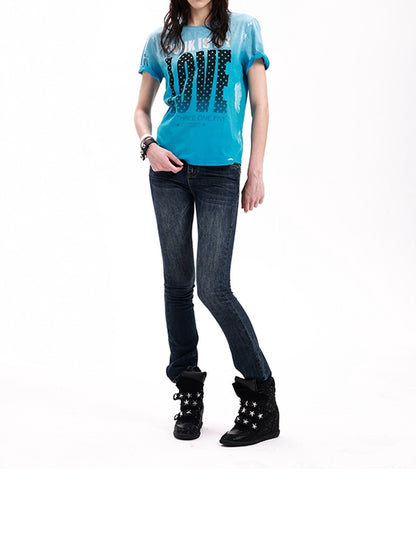 DETW onLine Ombre Polka Love Print Washed Raw Hem Women&