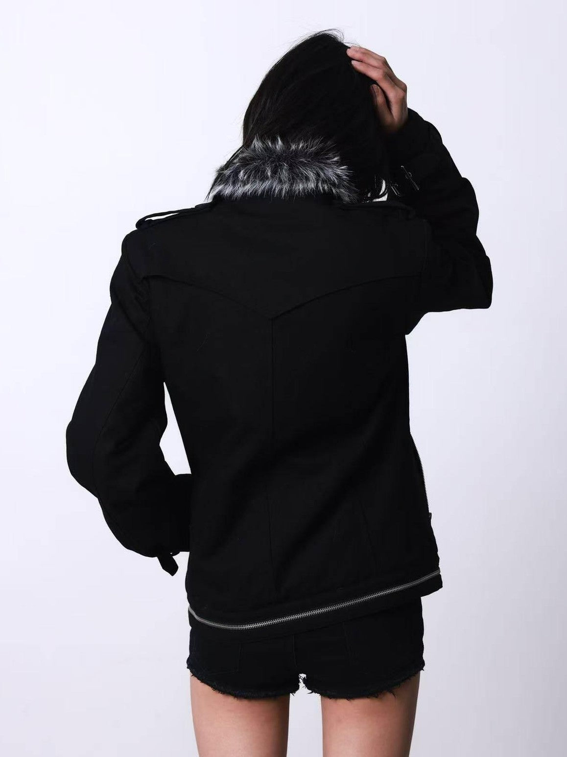DETW onLine Palace Single Breasted Fur Collar Metal Eagle Women&
