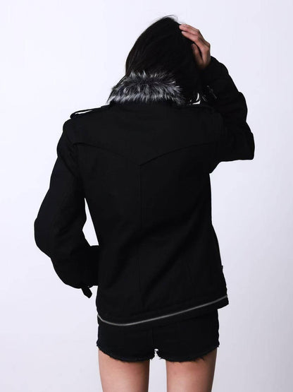 DETW onLine Palace Single Breasted Fur Collar Metal Eagle Women&