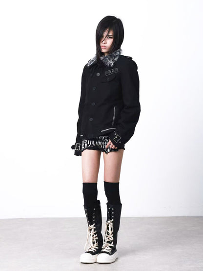 DETW onLine Palace Single Breasted Fur Collar Metal Eagle Women&