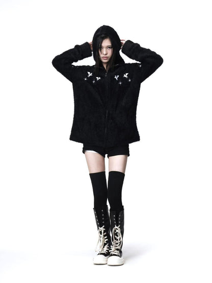 DETW onLine Pegasus Star Leather Embroidered Zipper Hooded Loose Women&
