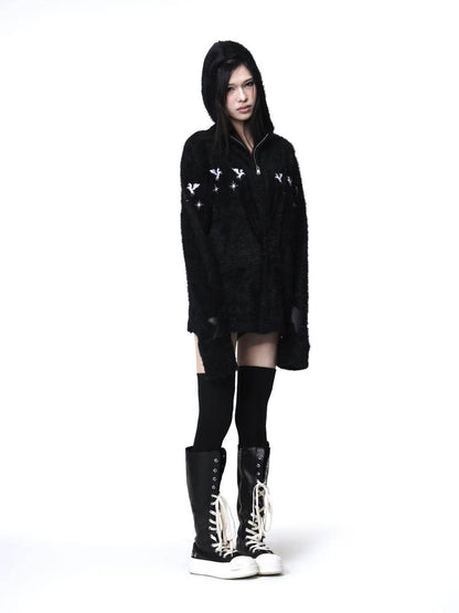 DETW onLine Pegasus Star Leather Embroidered Zipper Hooded Loose Women&