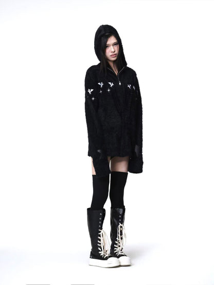 DETW onLine Pegasus Star Leather Embroidered Zipper Hooded Loose Women&