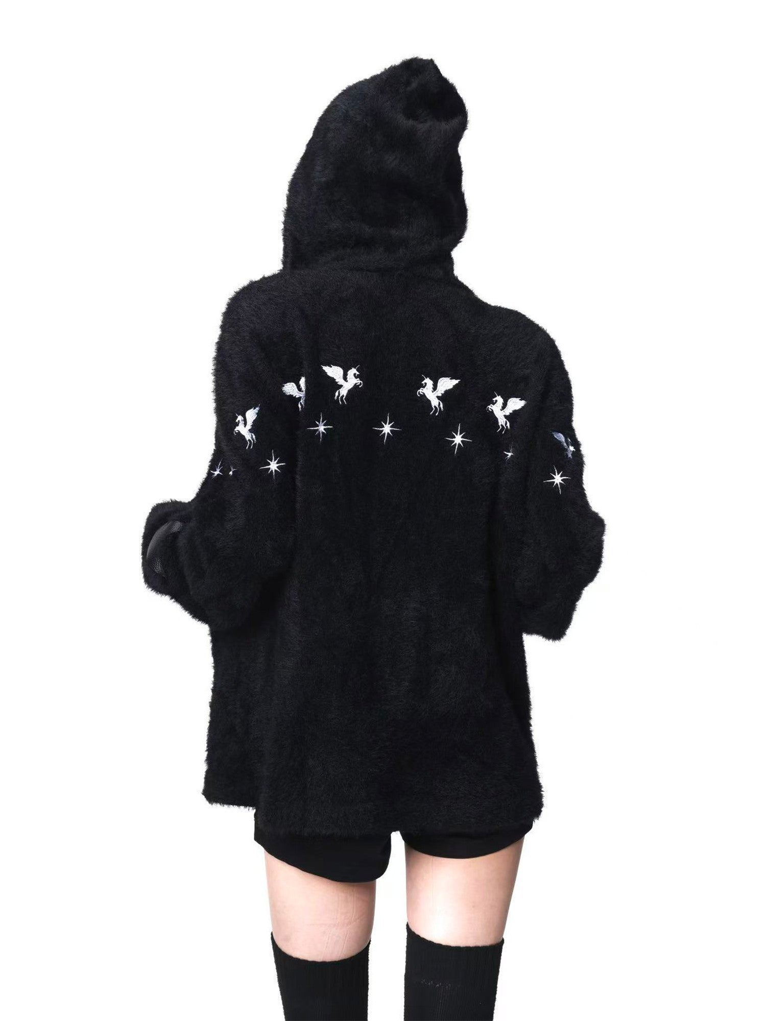 DETW onLine Pegasus Star Leather Embroidered Zipper Hooded Loose Women&