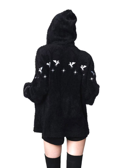 DETW onLine Pegasus Star Leather Embroidered Zipper Hooded Loose Women&