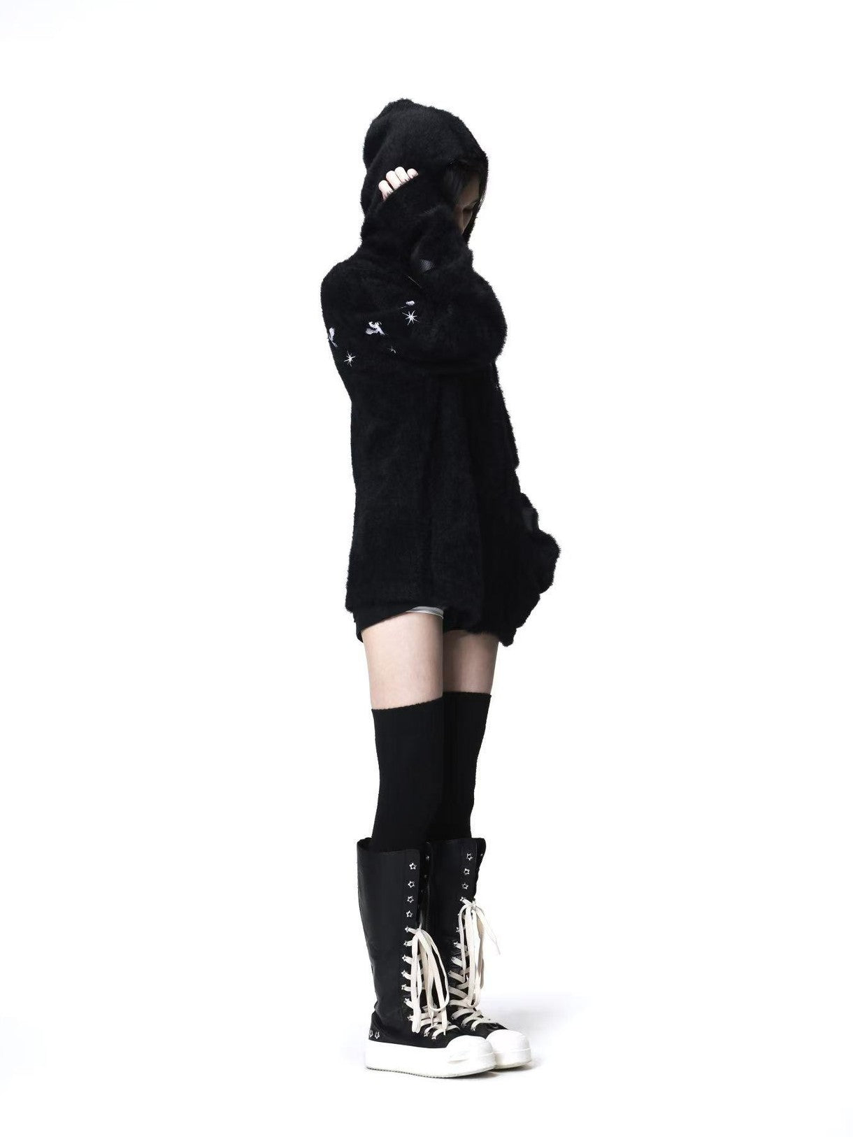 DETW onLine Pegasus Star Leather Embroidered Zipper Hooded Loose Women&