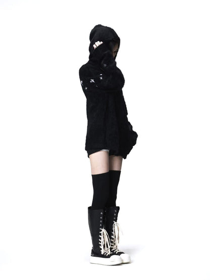 DETW onLine Pegasus Star Leather Embroidered Zipper Hooded Loose Women&