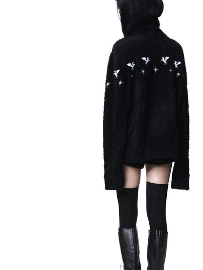 DETW onLine Pegasus Star Leather Embroidered Zipper Hooded Loose Women&