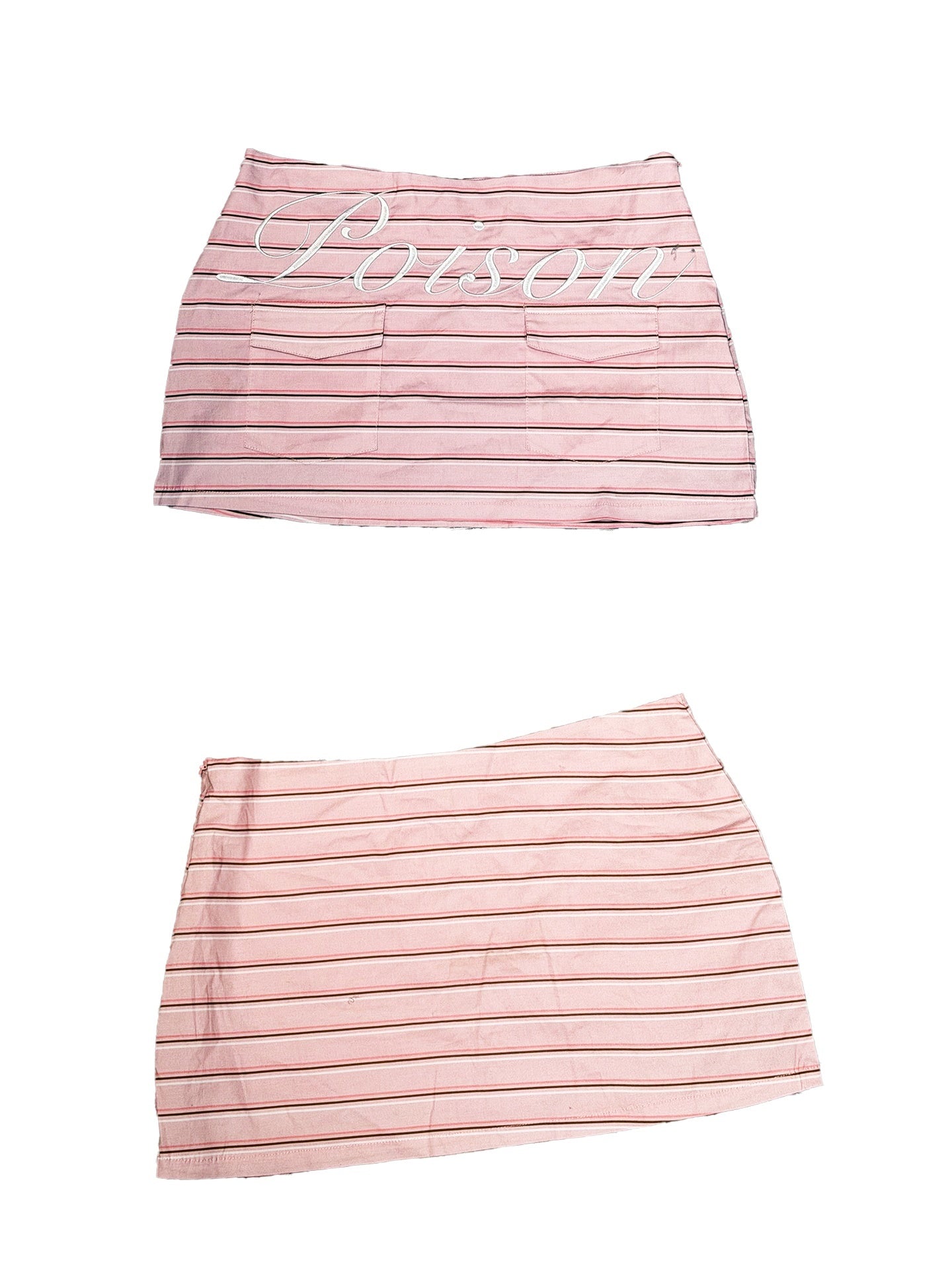 DETW_onLine_Pink_Striped_Cursive_Embroidery_Pocket_Low_Waist_Women&