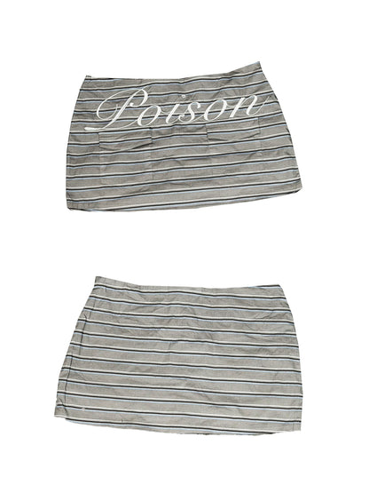 DETW onLine Pink Striped Cursive Embroidery Pocket Low Waist Women&