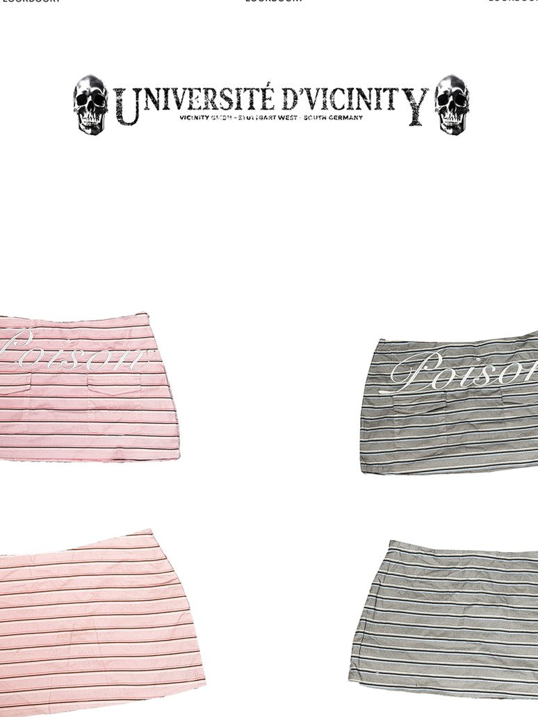 DETW onLine Pink Striped Cursive Embroidery Pocket Low Waist Women&