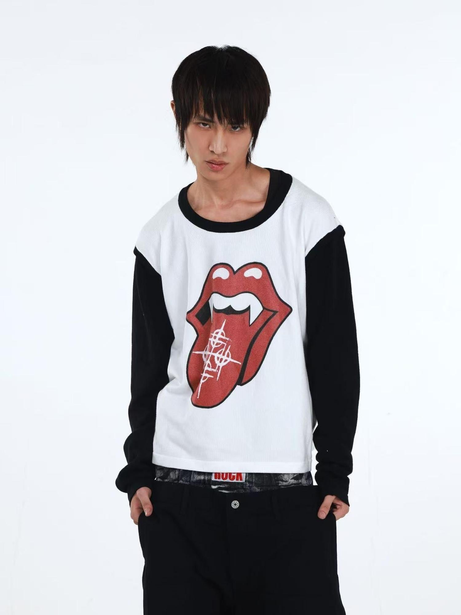 DETW onLine Playful Tongue Graphic Colorblock Knitted Women&