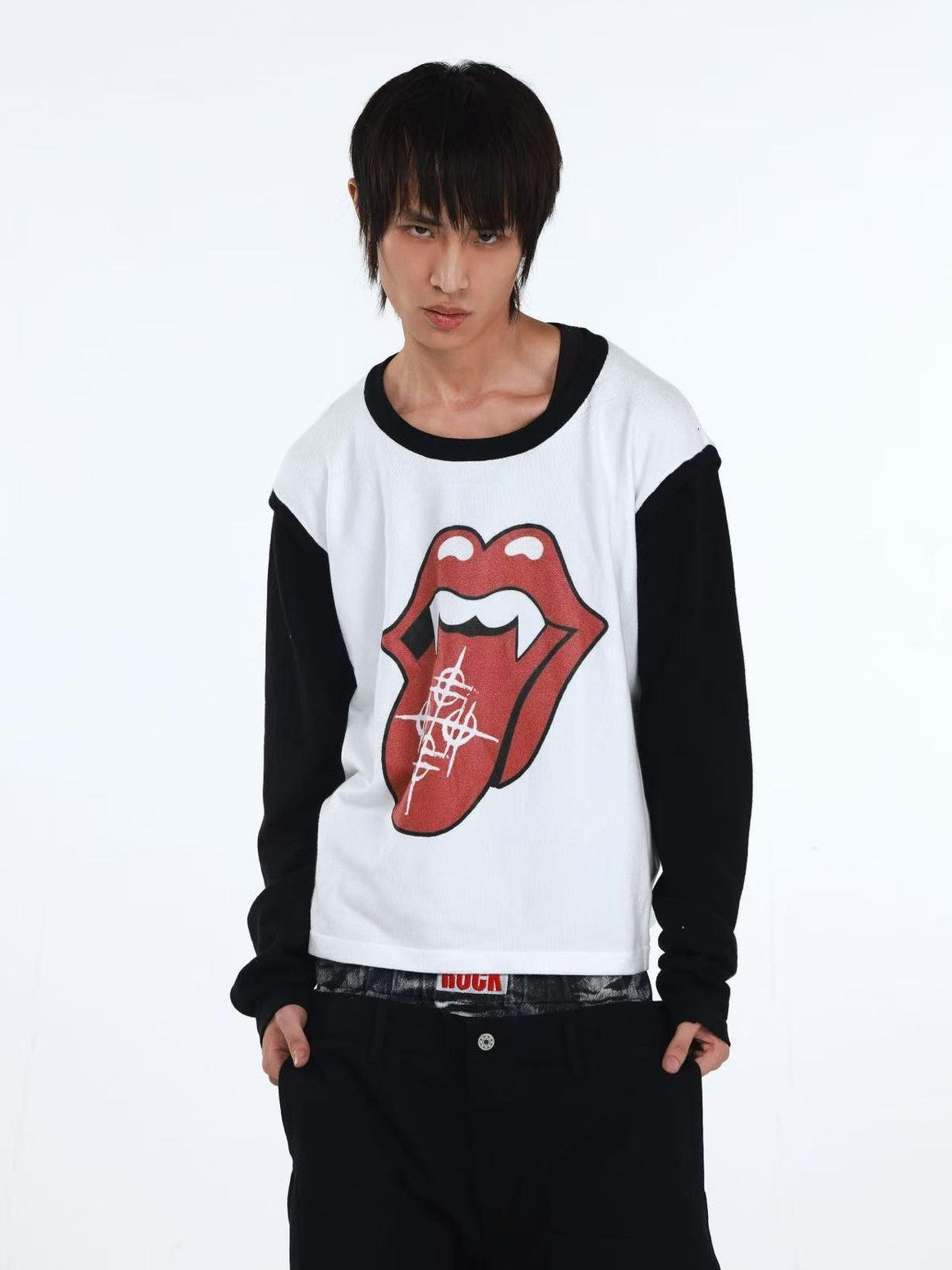 DETW onLine Playful Tongue Graphic Colorblock Knitted Women&