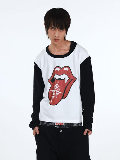 DETW onLine Playful Tongue Graphic Colorblock Knitted Women&