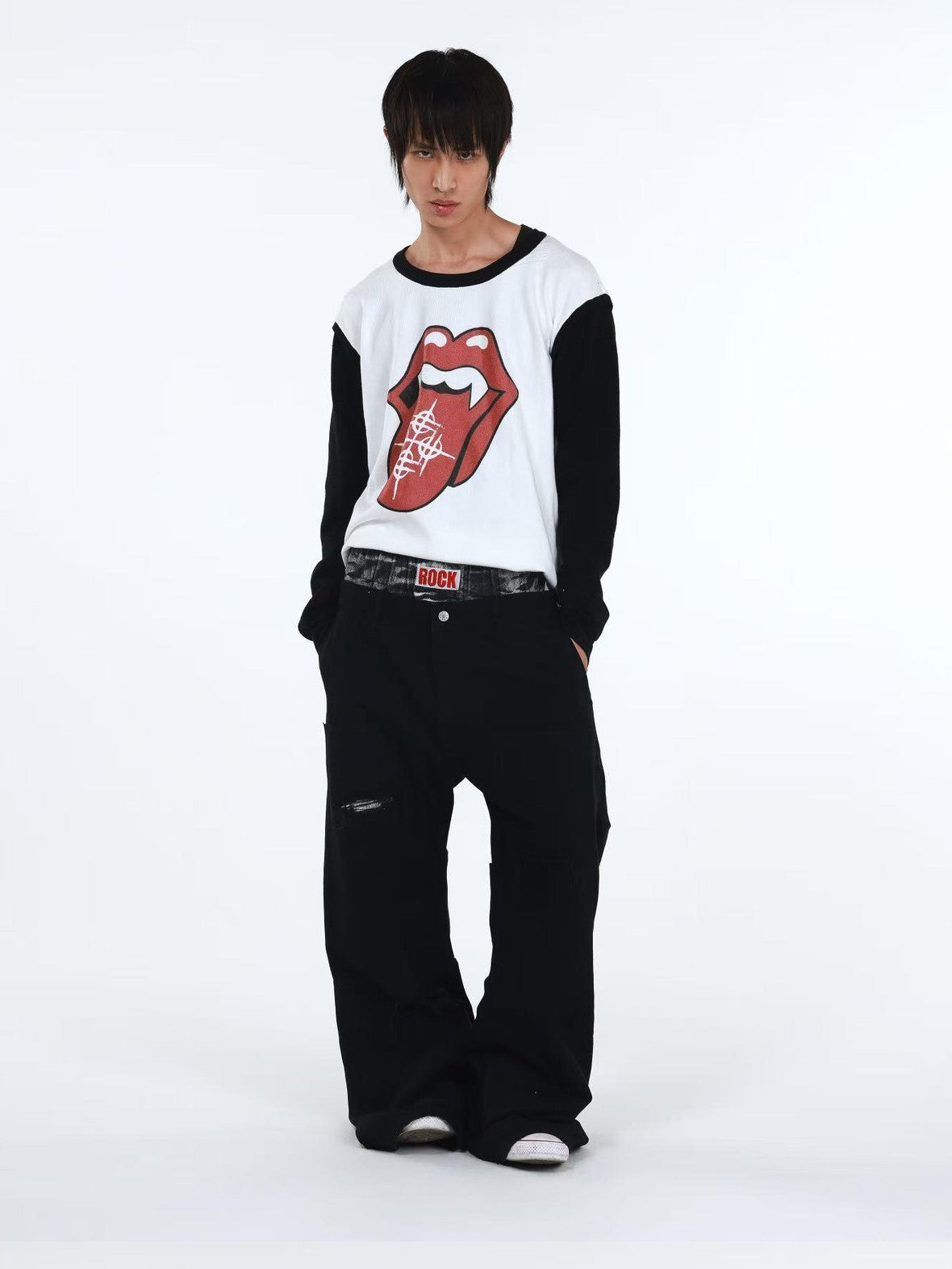 DETW onLine Playful Tongue Graphic Colorblock Knitted Women&