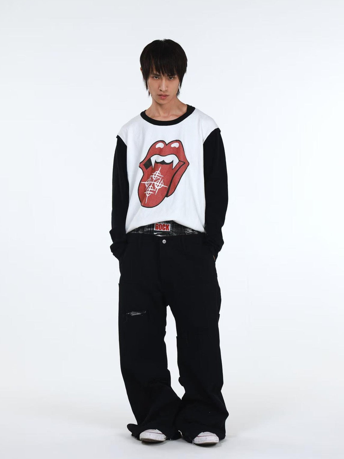 DETW onLine Playful Tongue Graphic Colorblock Knitted Women&
